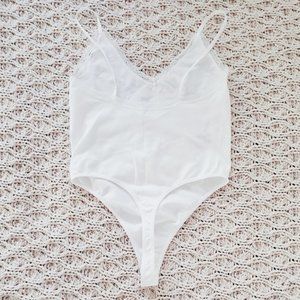 Forever 21 V Neck Strappy Thong Bodysuit Onesie- White